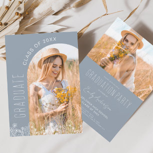 Papier Dusty Blue Fleur sauvage Graduation Party Invitati