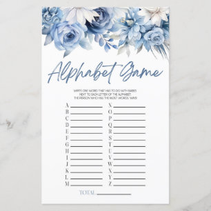 Papier Dusty Blue Floral Alphabet Baby shower Jeu
