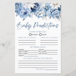 Papier Dusty Blue Floral Baby shower Prédictions Jeu
