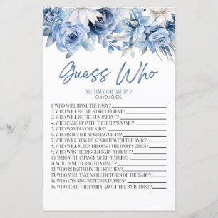 Papier Dusty Blue Floral Devinez Qui Baby shower Jeu