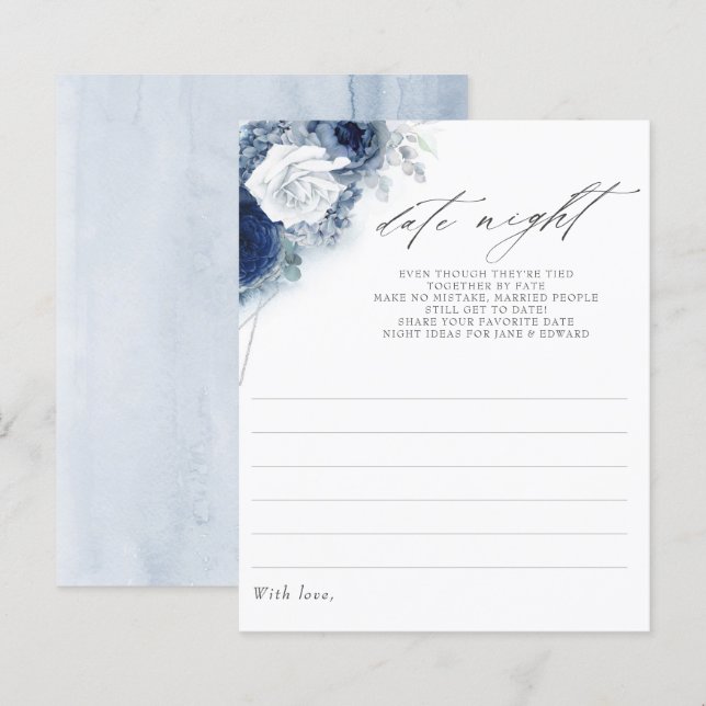 Papier Dusty Blue Floral Fête des mariées Date Idée de nu (Devant / Derrière)