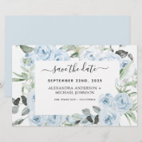 Dusty Blue Floral Greenery Enregistrer la date Inv