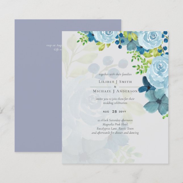 Papier Dusty Blue Floral Mariage Trending Budget (Devant / Derrière)