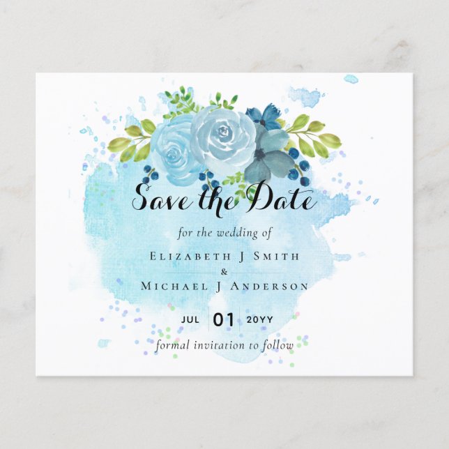 Papier Dusty Blue Floral Mariage Trending Budget (Devant)