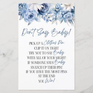 Papier Dusty Blue Floral ne pas dire Baby shower jeu