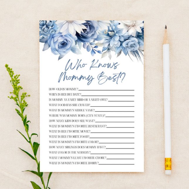Papier Dusty Blue Floral Qui Connaît Mommy Baby shower Je (Créateur téléchargé)