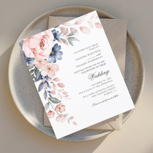 Papier Dusty Blue Floral Rose Aquarelle Mariage Inviter