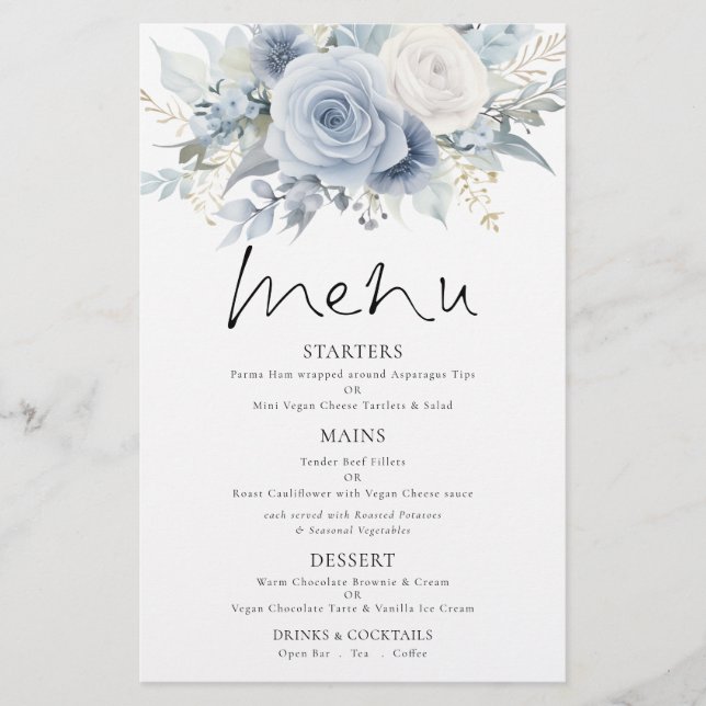 PAPIER | Dusty Blue Florals Wedding Menu (Vorne)