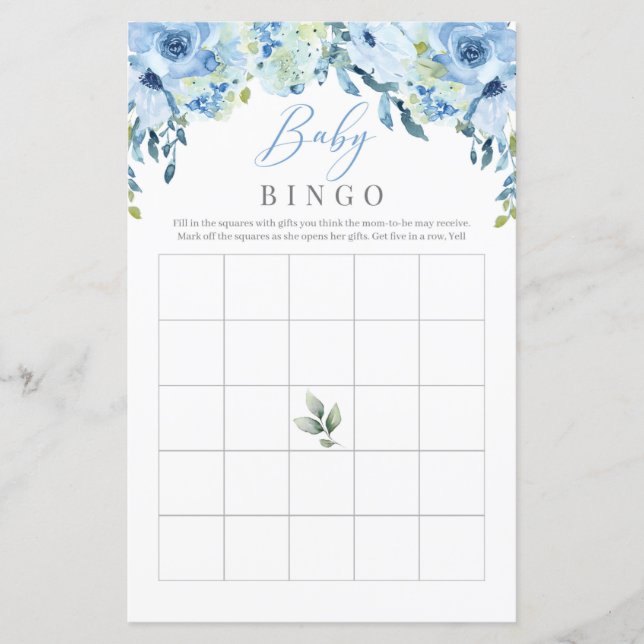 Papier Dusty Blue Flowers Roses Baby Bingo Jeu (Devant)