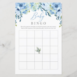 Papier Dusty Blue Flowers Roses Baby Bingo Jeu