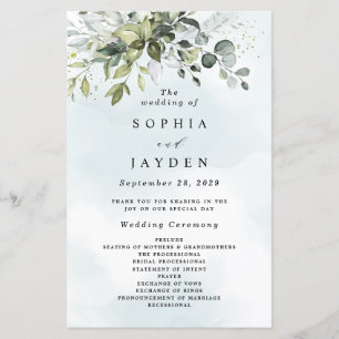 Papier Dusty Blue Greenery Floral Rustic Wedding Programm