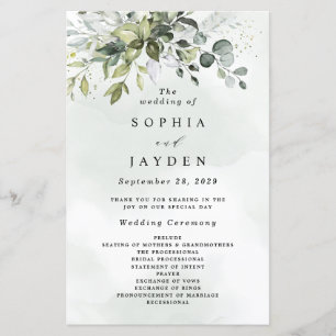 Papier Dusty Blue Greenery Floral Rustic Wedding Programm