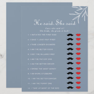 Papier Dusty Blue Il Dit Qu'Elle A Dit Fête des mariées G