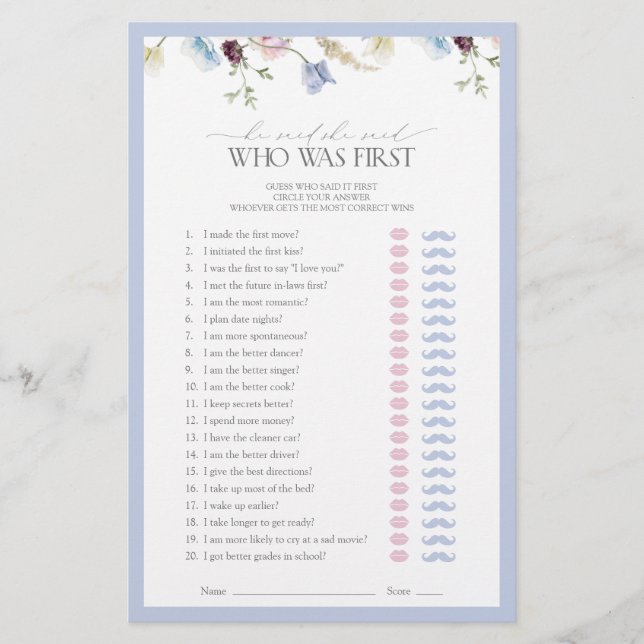 Papier Dusty Blue Il Dit Qu'Elle A Dit Fleur sauvage Douc (Devant)