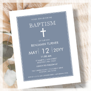 Papier Dusty Blue   Invitation du baptême moderne
