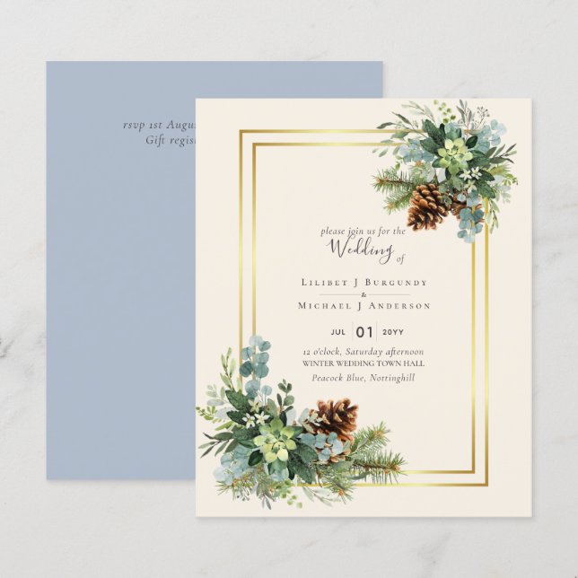 Papier Dusty Blue Mariage Eucalyptus Budget vert (Devant / Derrière)
