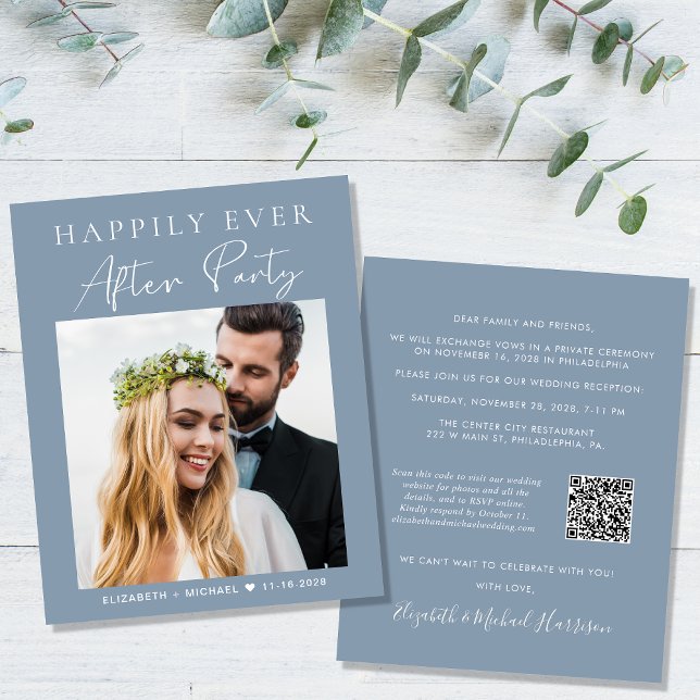 Papier Dusty Blue Photo QR Code Mariage Invitation de réc (Créateur téléchargé)