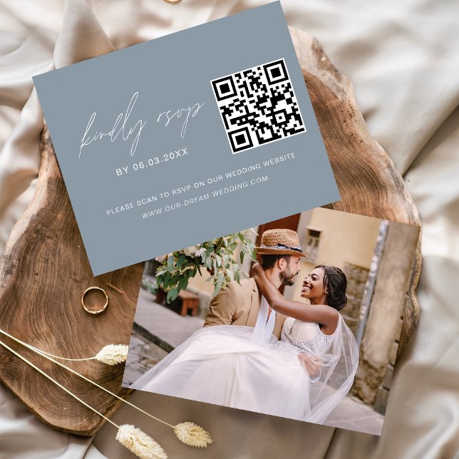 Papier Dusty Blue QR Code RSVP Mariage photo (Créateur téléchargé)