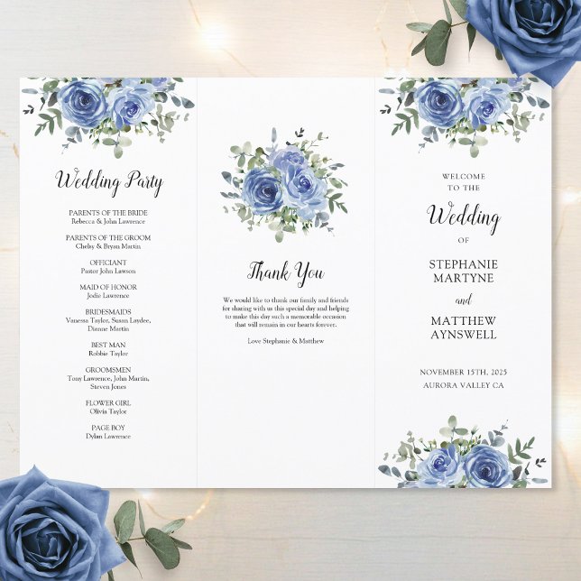 Papier Dusty Blue Rose Eucalyptus Ordre de service (Side 1)