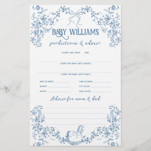 Papier Dusty Blue Vintage Floral Jeu de prédiction bébé