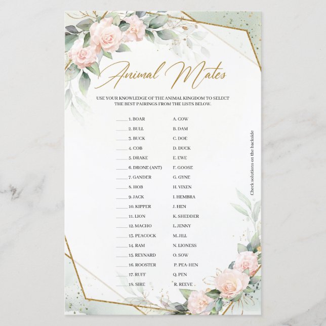 Papier Dusty fleurs roses eucalyptus or Animal Mates (Devant)