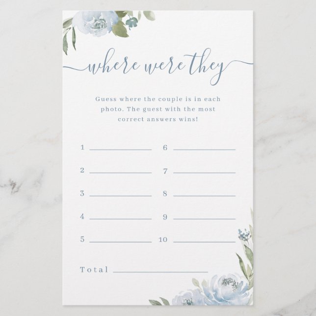 Papier Dusty floral où étaient-ils la nuptiale douche jeu (Devant)