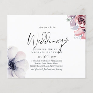 Papier Dusty Navy Blue Coral Floral Script Mariage Budget
