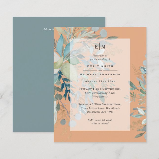 Papier Dusty Peach Sage Mariage Ceremony Invitation de ré (Devant / Derrière)