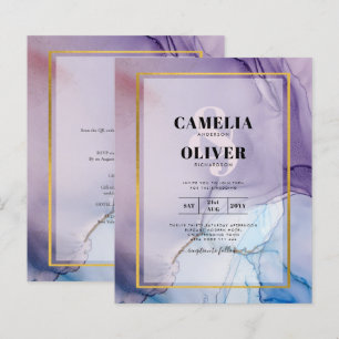 Papier Dusty Purple Navy Blue Gold INK Wedding INVITE