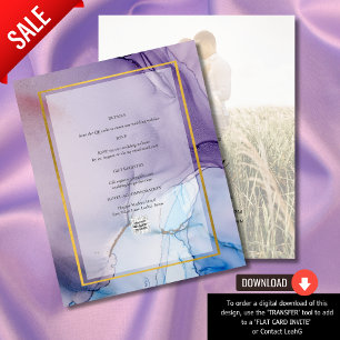 Papier Dusty Purple Navy Blue Gold INK Wedding INVITE