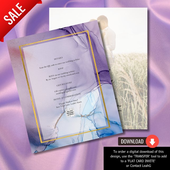 Papier Dusty Purple Navy Blue Gold INK Wedding INVITE (Créateur téléchargé)