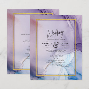 Papier Dusty Purple Navy Blue Gold INK Wedding INVITE