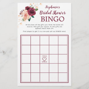 Papier Dusty Rose Bourgogne Rose Fête des mariées Bingo J