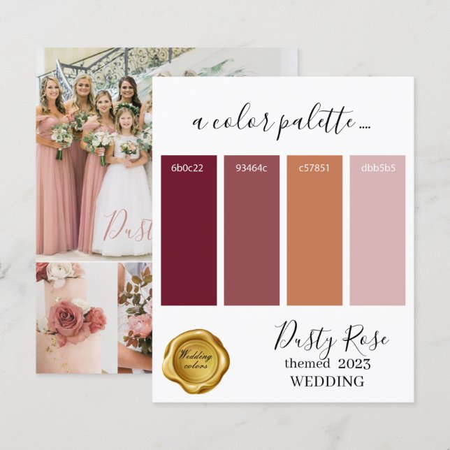 Papier Dusty Rose couleurs Mariage Palette Card 2023 (Devant / Derrière)