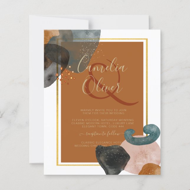 Papier Earth Tones Mariage Terracotta Green Gold Abstrait (Devant)