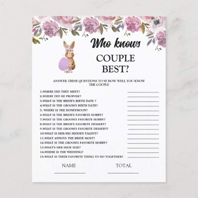 Papier Easter Who knows Couple  Baby Shower Game (Devant)