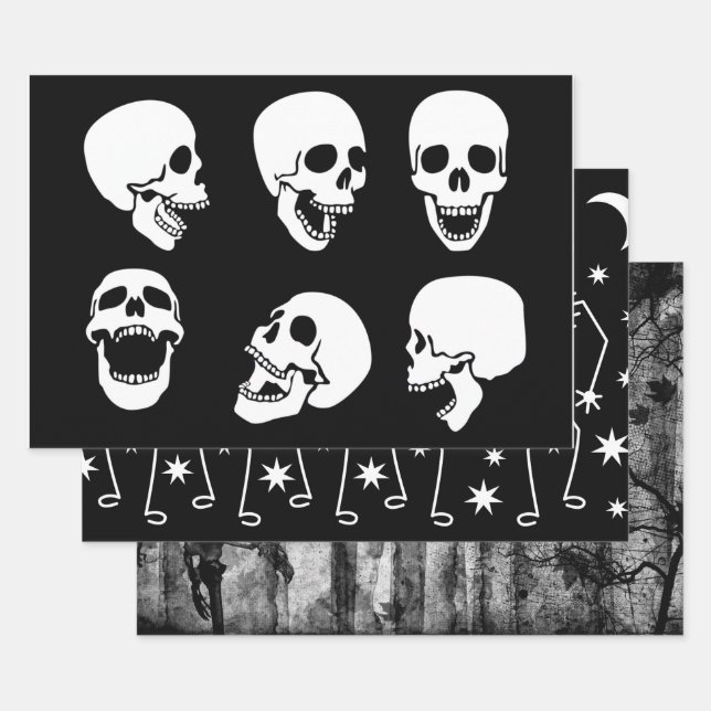 Papier écrêté SKULLS Jeu plat de 3 feuilles (Lot)