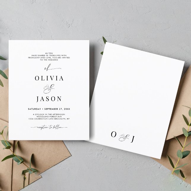 Papier Écriture romantique BUDGET noir blanc Mariage init (Créateur téléchargé)