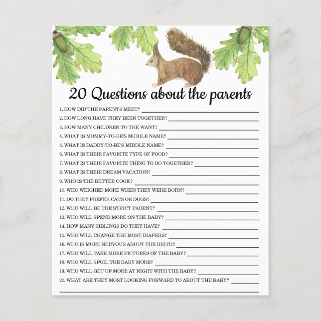 Papier Écureuil - jeux - 20 questions sur les parents (Devant)