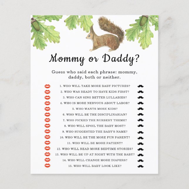 Papier Écureuil - maman ou papa jeu de baby shower (Devant)