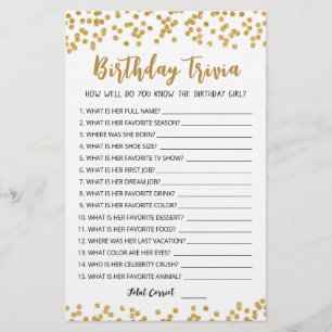 Papier Editable Birthday trivia Jeu de fête d'anniversair
