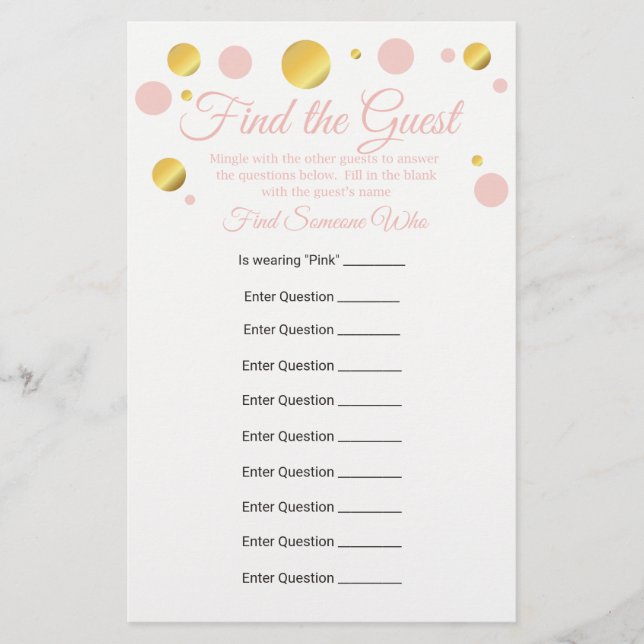 Papier Editable Find the Guest Baby shower Game (Devant)