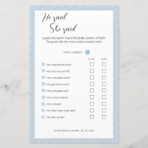 Papier Editable Il A Dit Qu'Elle A Dit Wedding shower Gam