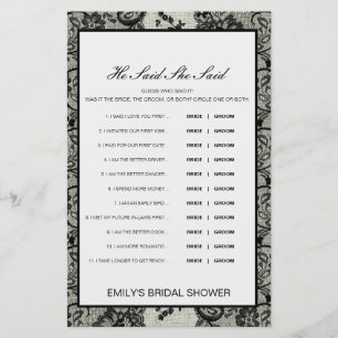 Papier Editable Il A Dit Qu'Elle A Dit Wedding shower Jeu