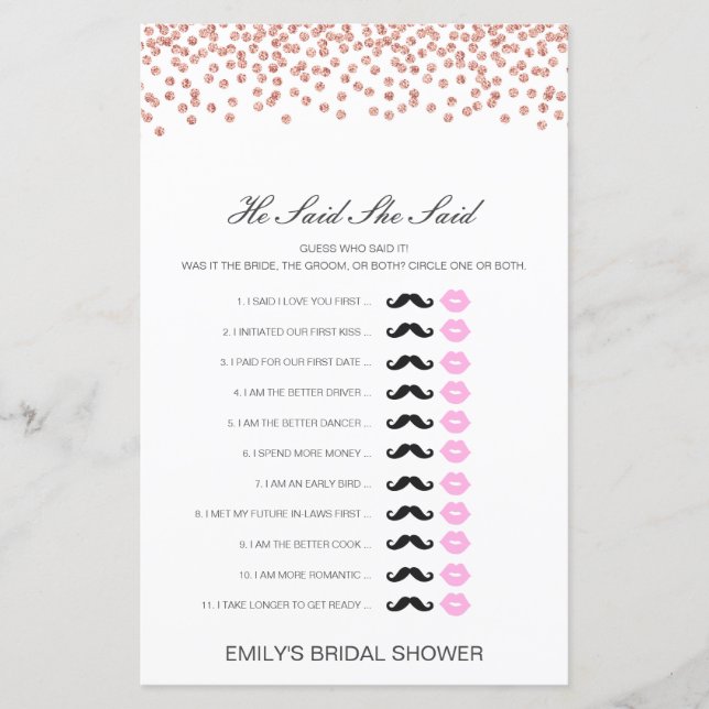 Papier Editable Il A Dit Qu'Elle A Dit Wedding shower Jeu (Devant)