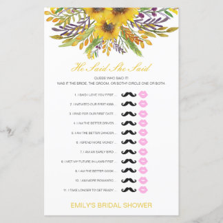 Papier Editable Il A Dit Qu'Elle A Dit Wedding shower Jeu