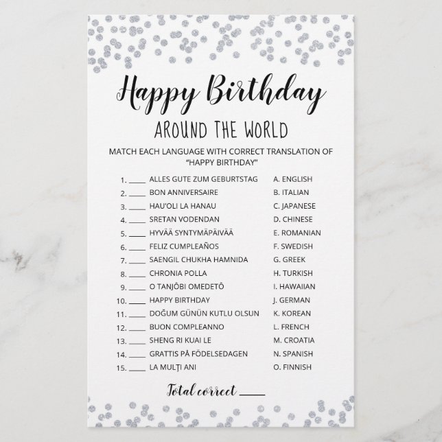 Papier Editable Joyeux Anniversaire autour du monde Jeu (Devant)
