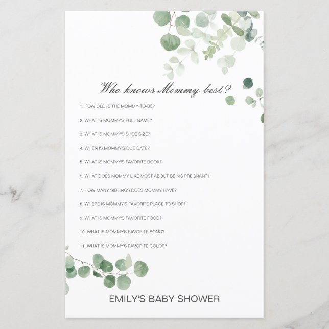Papier Editable Qui Connaît Maman Meilleur Baby shower Je (Devant)