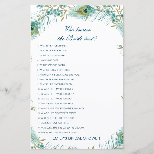 Papier Editable Qui Connaît Mariée Meilleure Fête des mar (Devant)