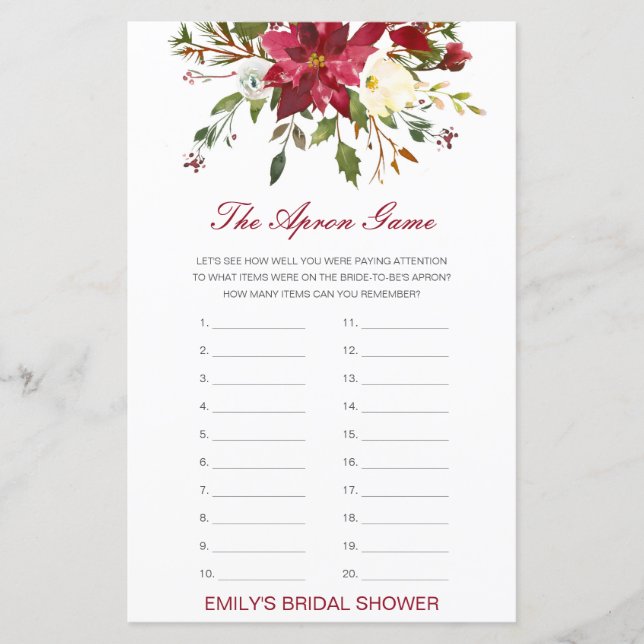 Papier Editable The Apron Game Bridal Shower Game (Devant)